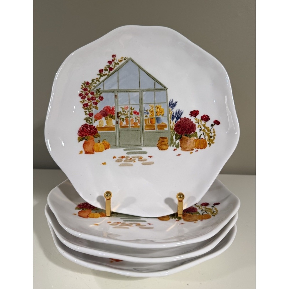 Grace Teaware Harvest Fall Pumpkins 8.5" Salad / Dessert Plates Set of 4
